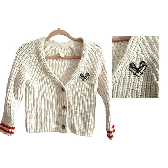 Maeve Anthropologie Old Money Cropped Tennis Patch Embroidered Cardigan Sweater - Picture 1 of 7
